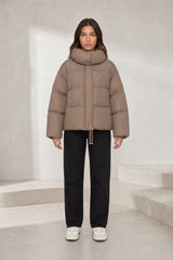 Short Puffer Jacket with Oversized Hood