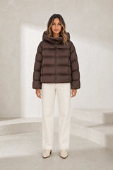 Short Hooded Coffee Puffer Jacket