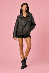 Oversized belted biker jacket