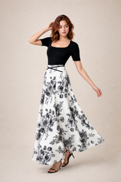 Robe longue bicolore col carré | Vue en mouvement | Lounelle Paris