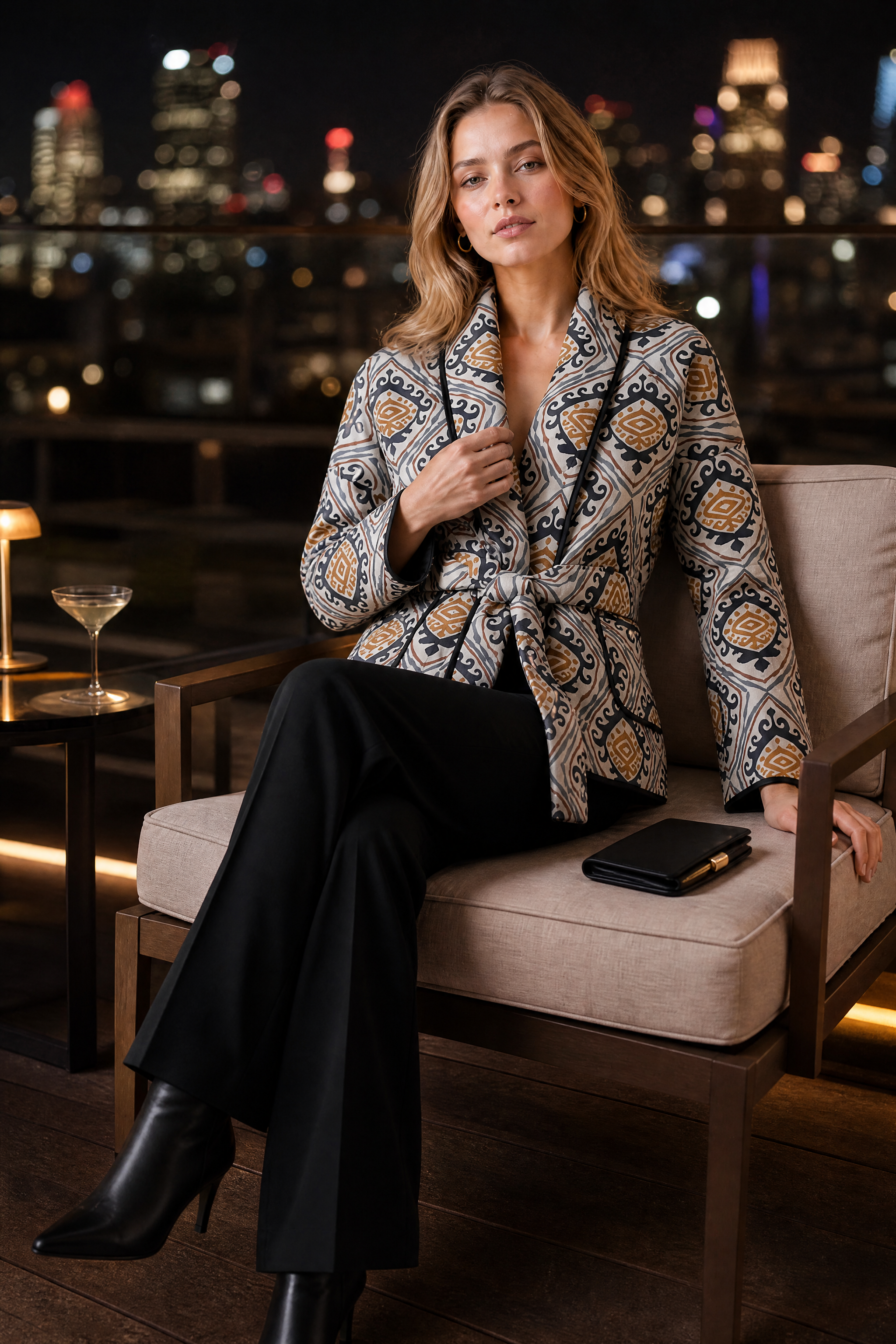 Veste matelassée imprimée col en V | Deuxième photo lifestyle | Lounelle Paris