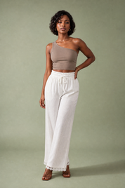 Pantalon blanc ample taille haute | Vue de face | Lounelle Paris