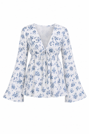 Blouse fleurie col V manches évasées | Lounelle Paris
