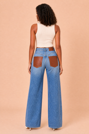 Jean bleu taille haute jambe large | Vue de dos | Lounelle Paris