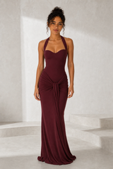 Halter-Neck Backless Lace-Up Maxi Dress
