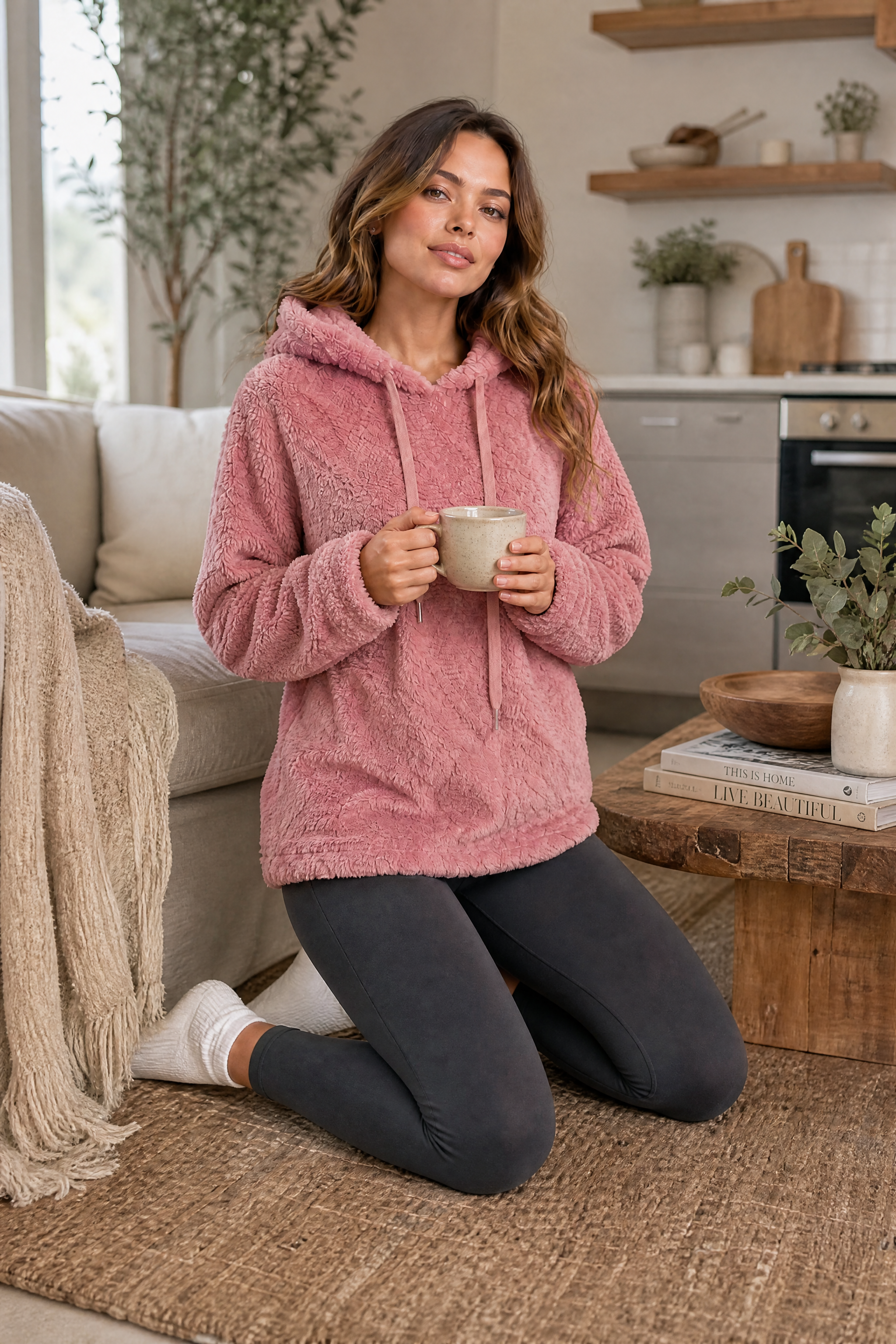 Sweat à capuche ample pelucheux | Variante Rose - Lifestyle | Lounelle Paris