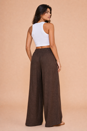 Pantalon marron large taille haute | Vue de dos | Lounelle Paris