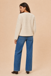 Veste beige sherpa à bordures léopard | Vue de dos | Lounelle Paris
