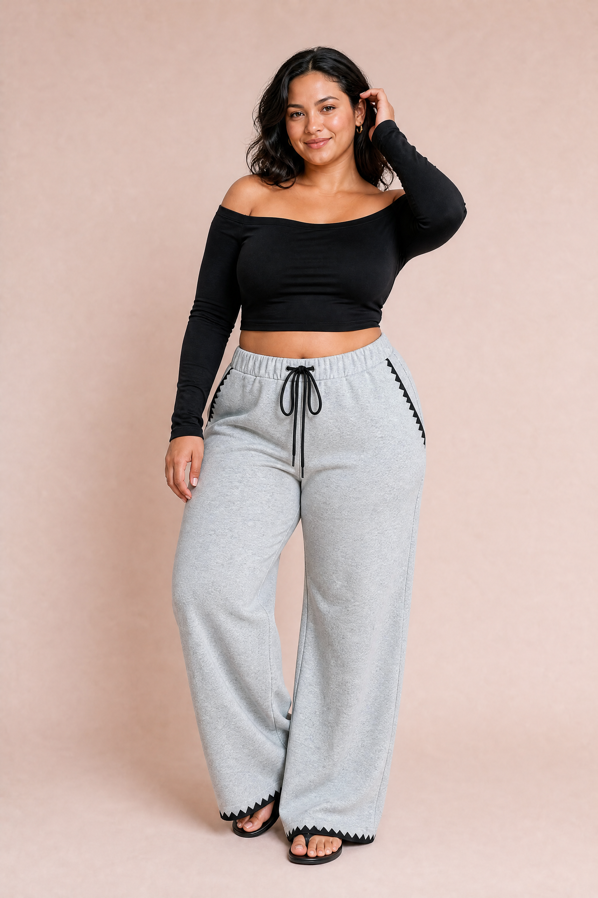 Pantalon gris large taille haute | Porté sur une silhouette plus ronde | Lounelle Paris