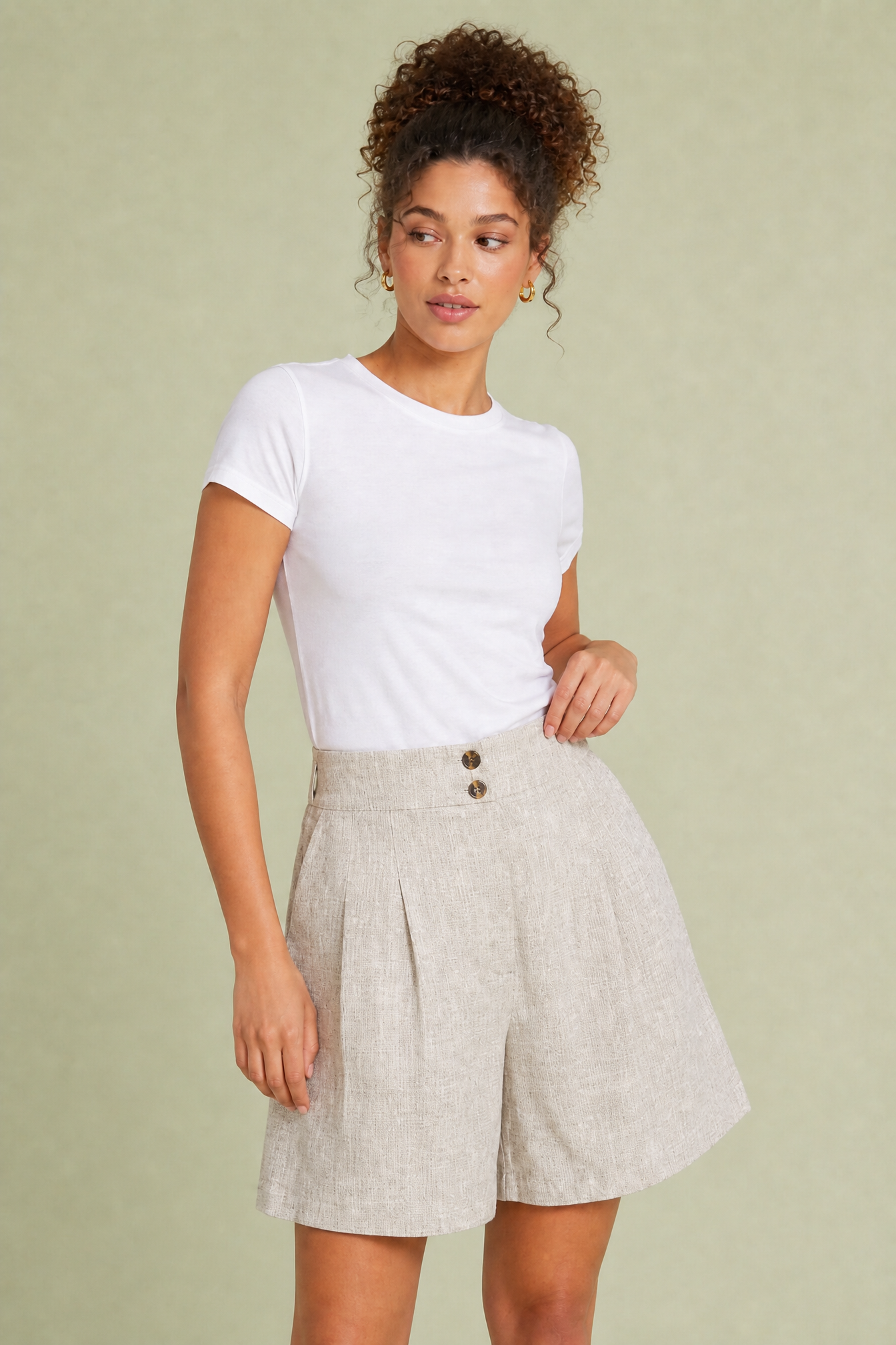 Short taille haute coupe ample | Vue rapprochée | Lounelle Paris