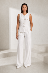 Belted Sleeveless Tweed Vest