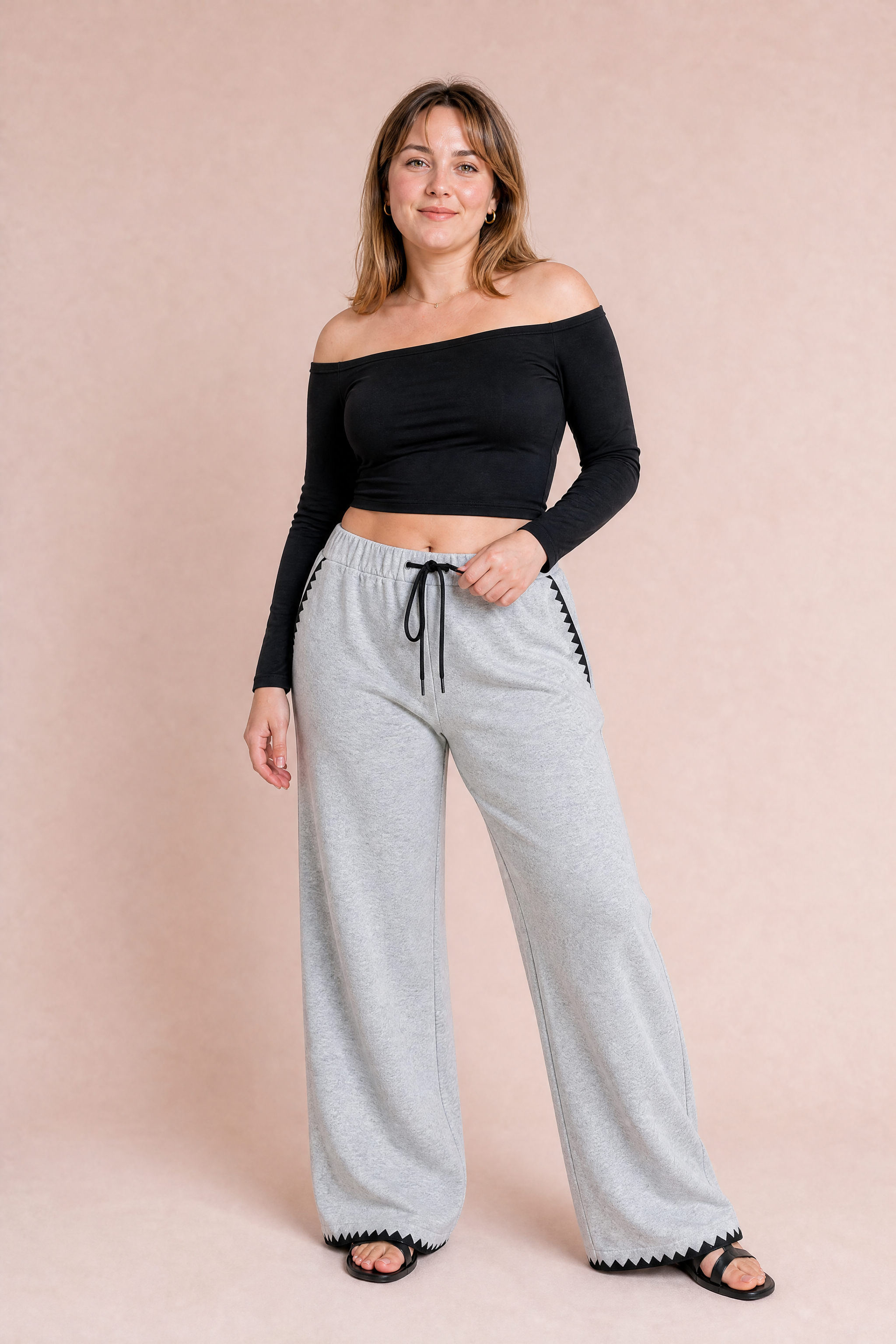 Pantalon gris large taille haute | Porté sur une autre silhouette | Lounelle Paris