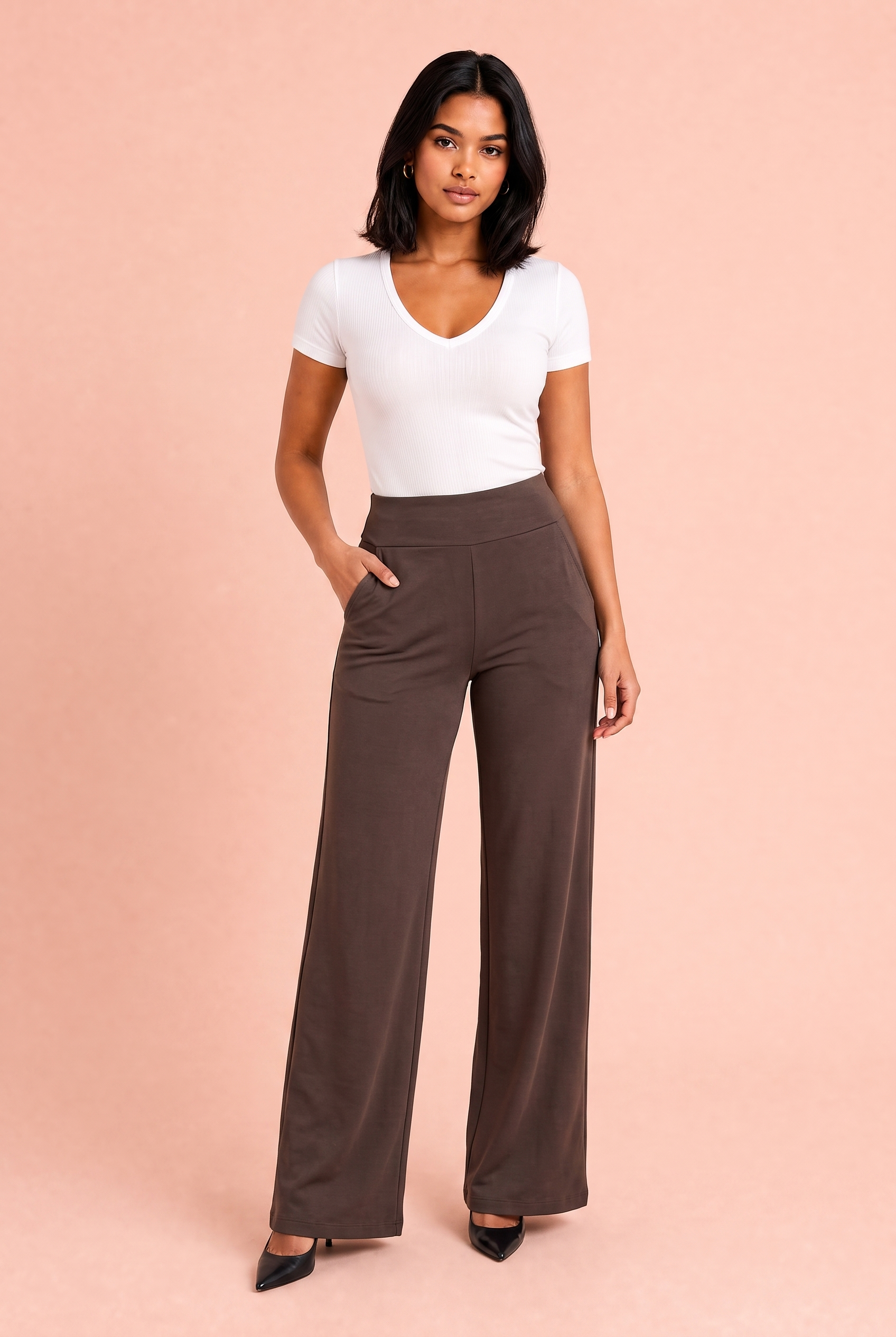 Pantalon fluide taille haute | Variante Marron | Lounelle Paris