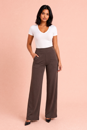 Pantalon fluide taille haute | Variante Marron | Lounelle Paris