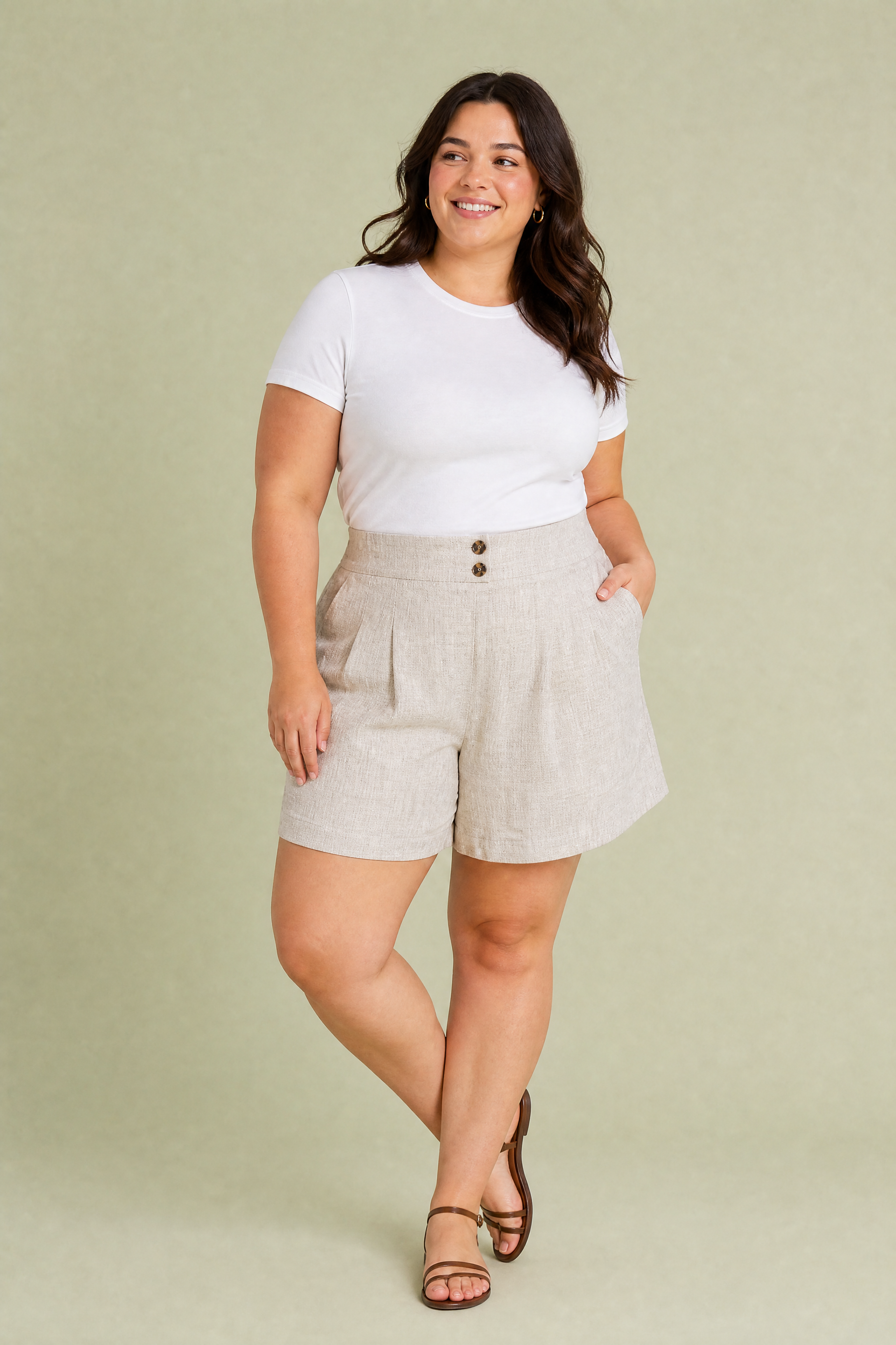 Short taille haute coupe ample | Porté sur une silhouette plus ronde | Lounelle Paris