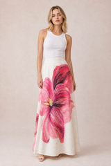 Pink floral print maxi skirt