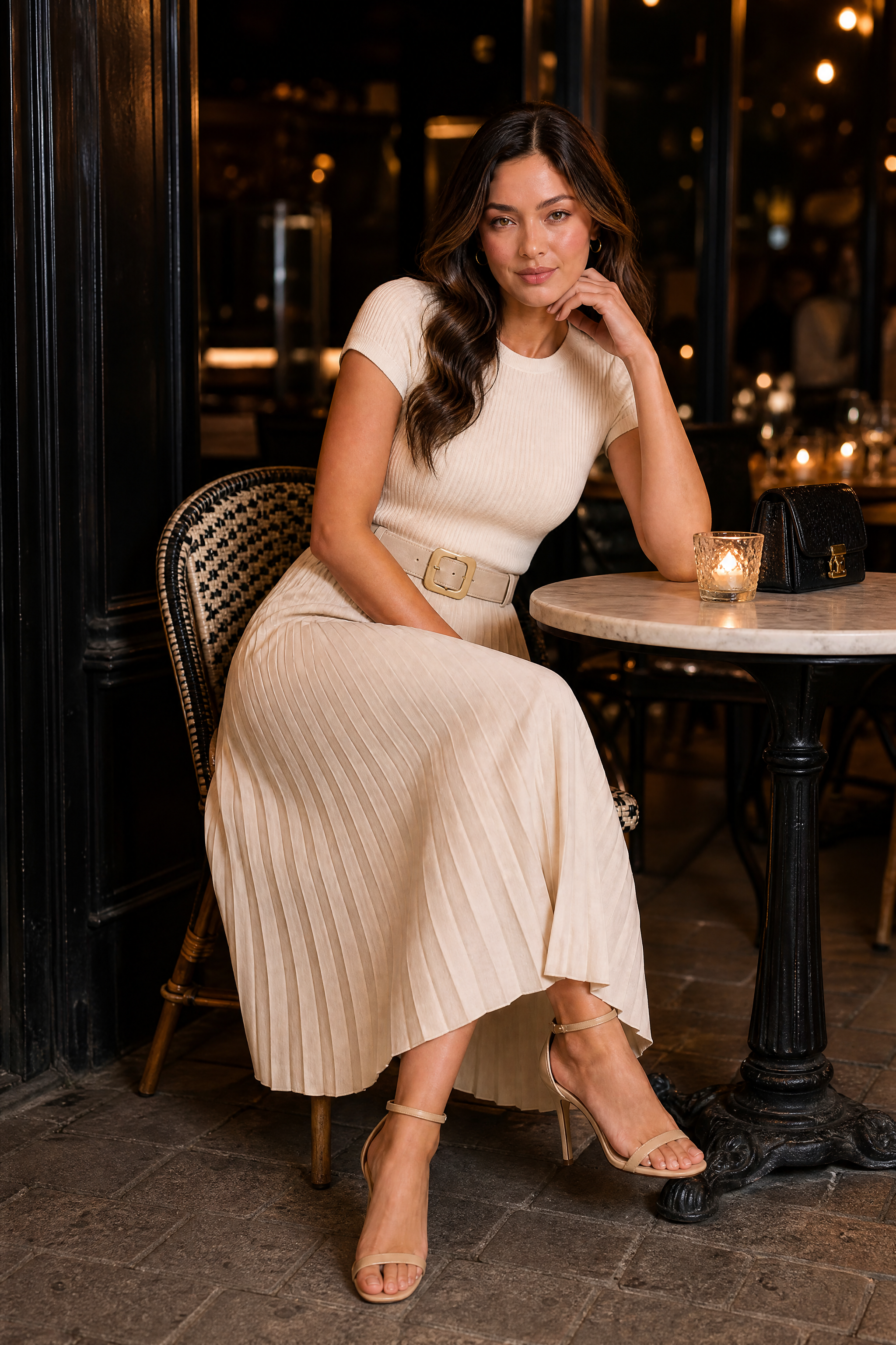 Jupe suédine plissée taille haute | Variante Beige - Lifestyle | Lounelle Paris