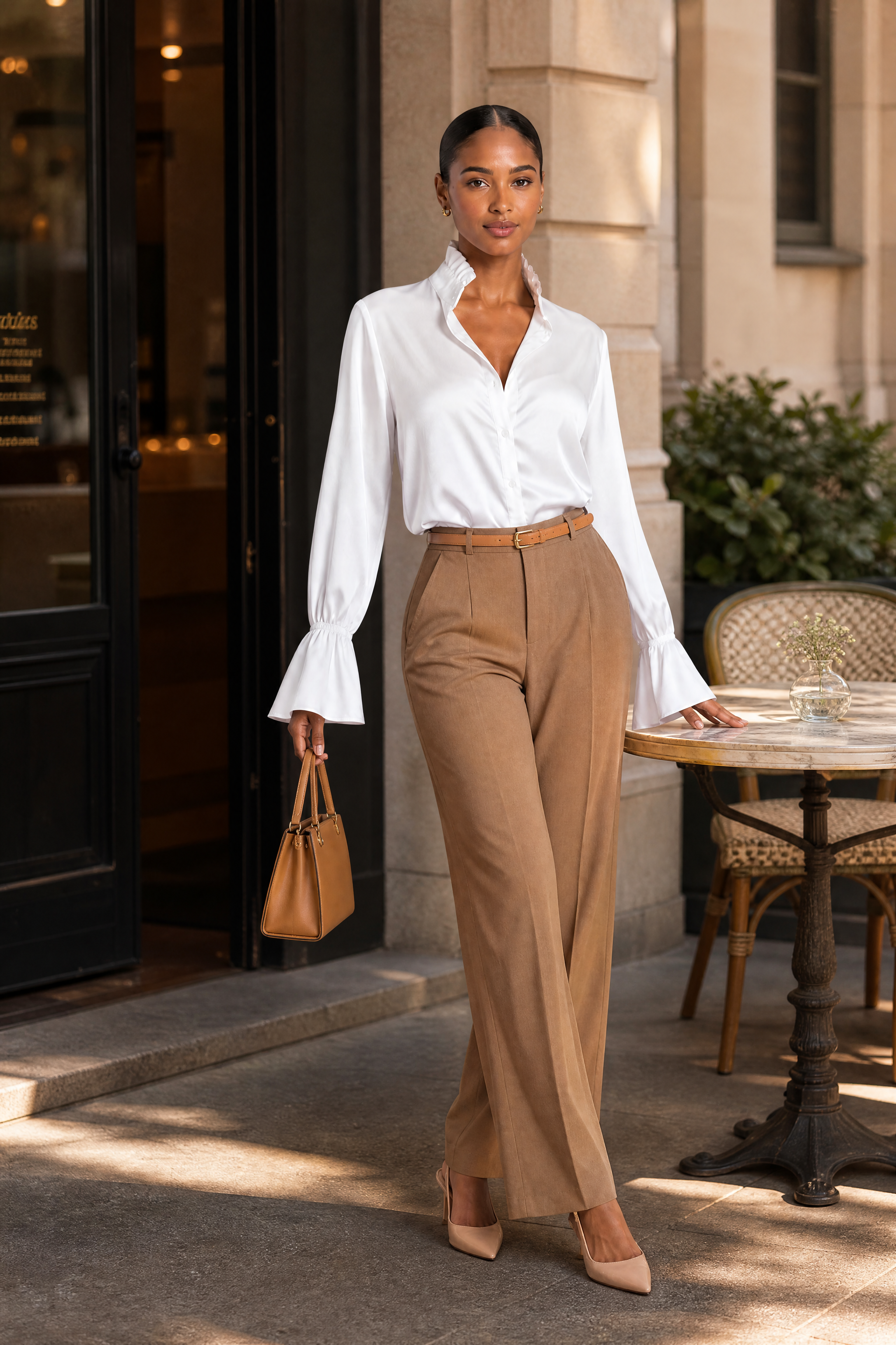 Chemisier col volanté manches évasées | Photo lifestyle | Lounelle Paris