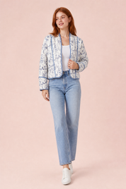 Veste matelassée blanche à imprimé floral | Vue de face | Lounelle Paris