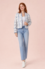 White quilted floral print jacket