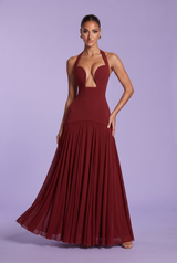 Deep-V Halter-Neck Open-Back Maxi Dress
