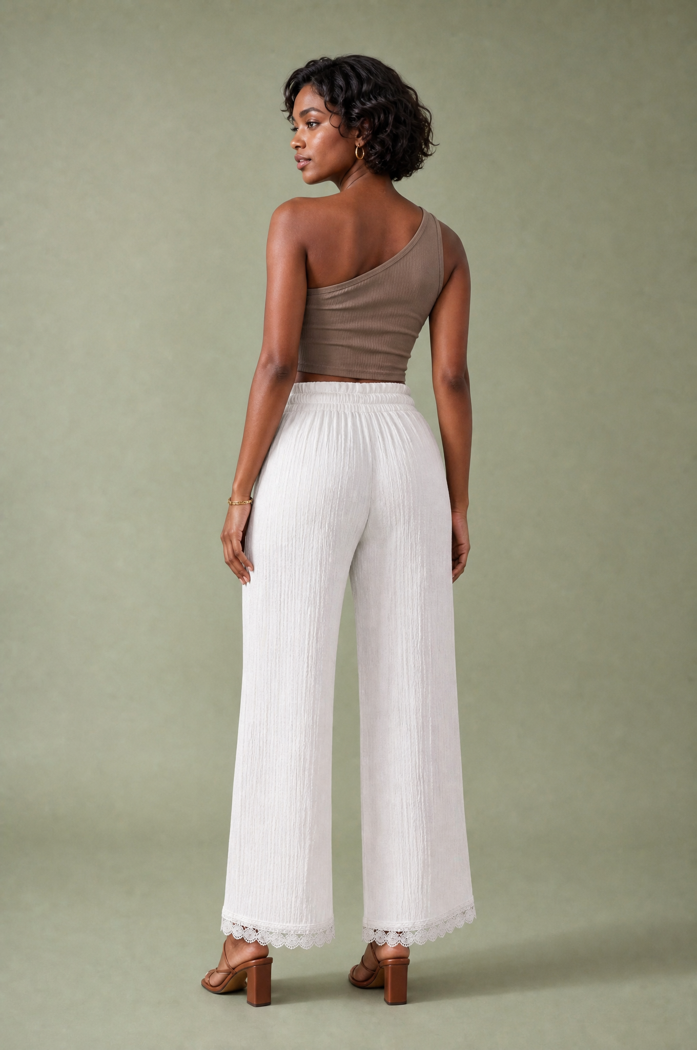 Pantalon blanc ample taille haute | Vue de dos | Lounelle Paris