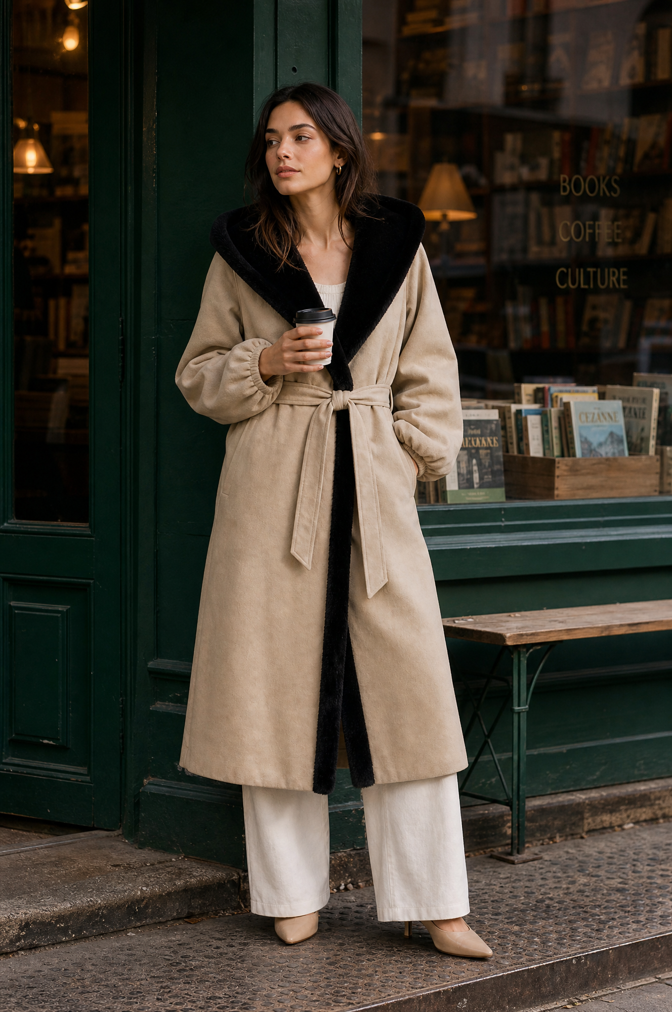 Manteau beige matelassé à capuche | Deuxième photo lifestyle | Lounelle Paris