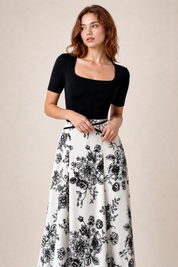 Robe longue bicolore col carré | Vue rapprochée | Lounelle Paris
