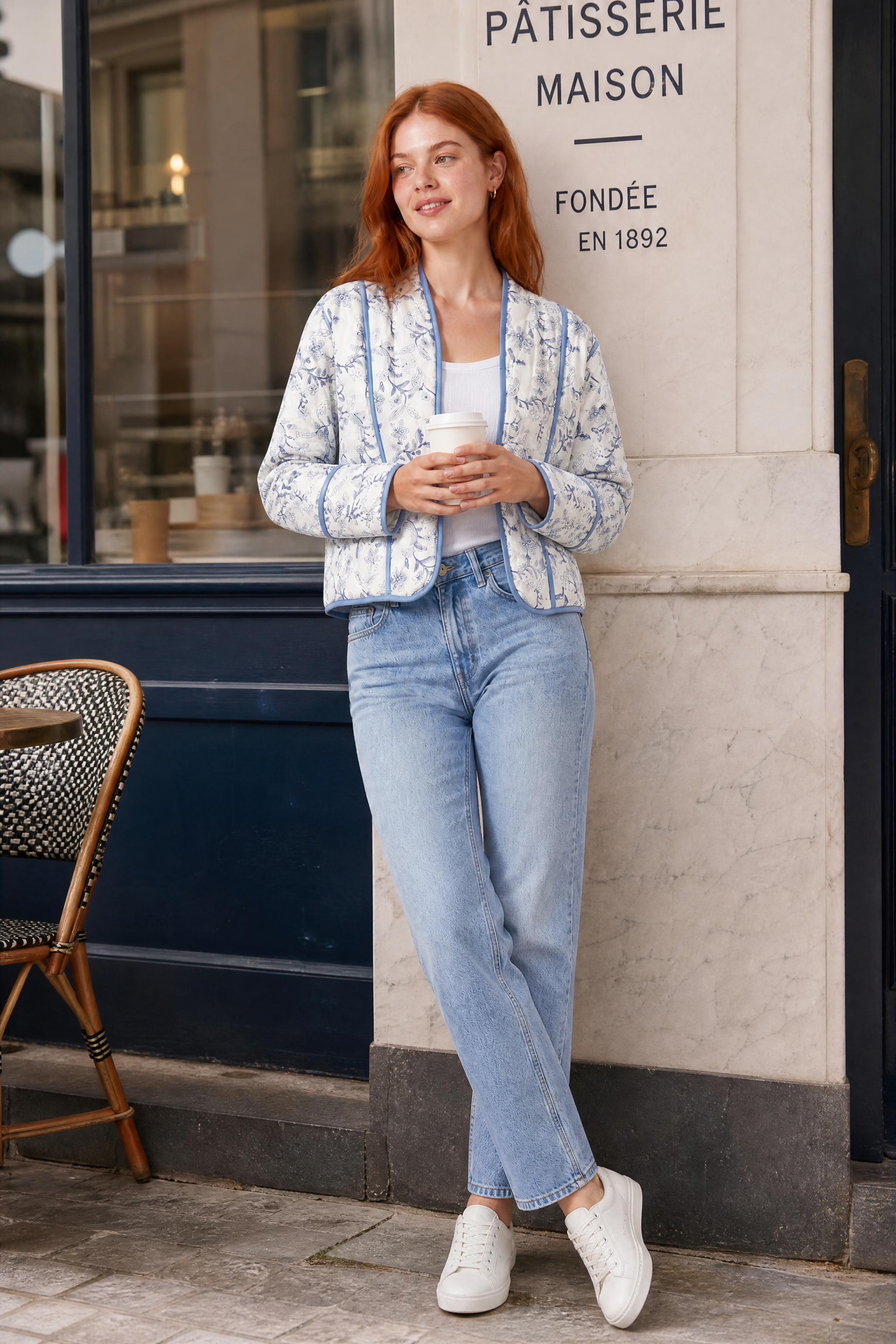 Veste matelassée blanche à imprimé floral | Deuxième photo lifestyle | Lounelle Paris
