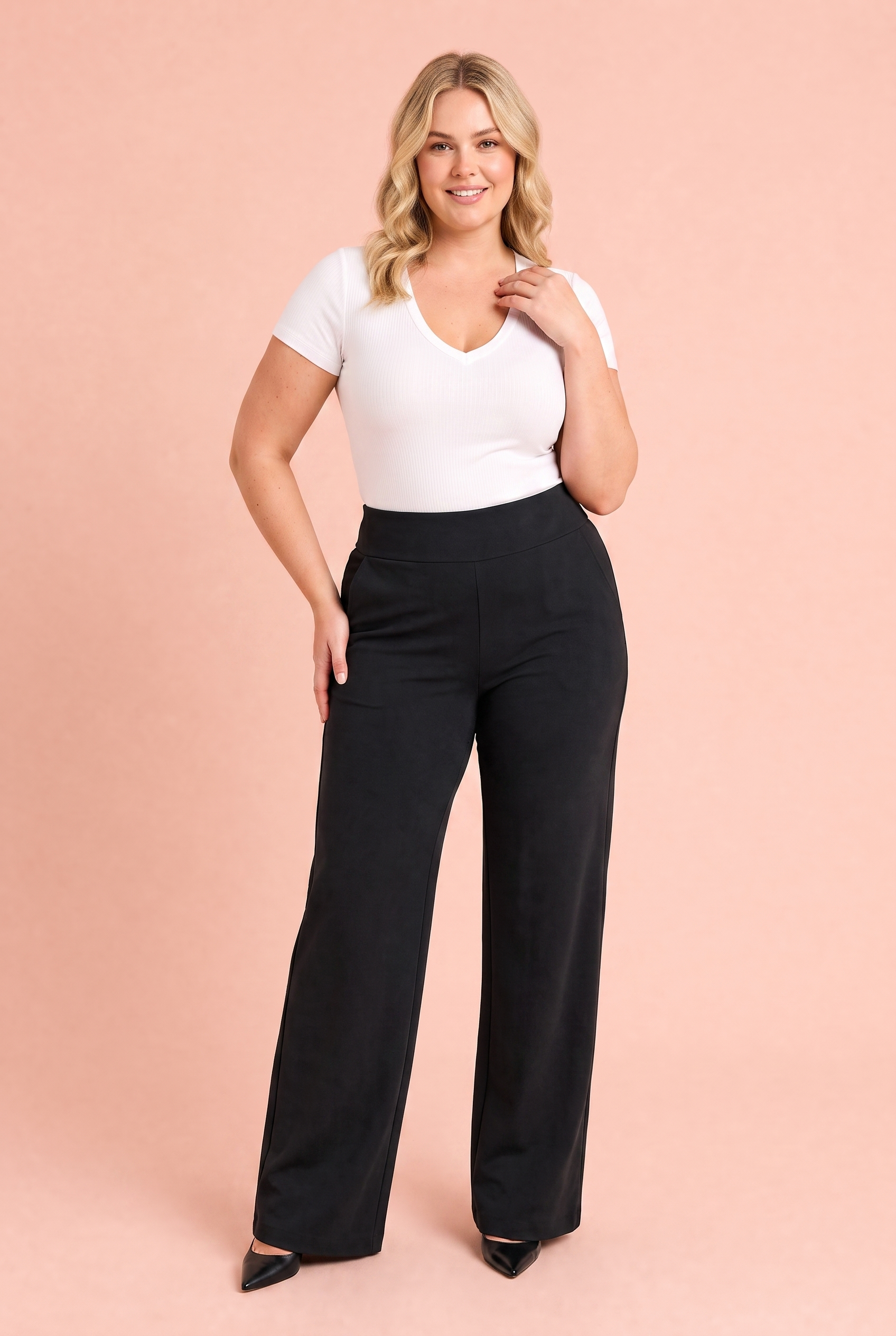 Pantalon fluide taille haute | Porté sur une silhouette plus ronde | Lounelle Paris