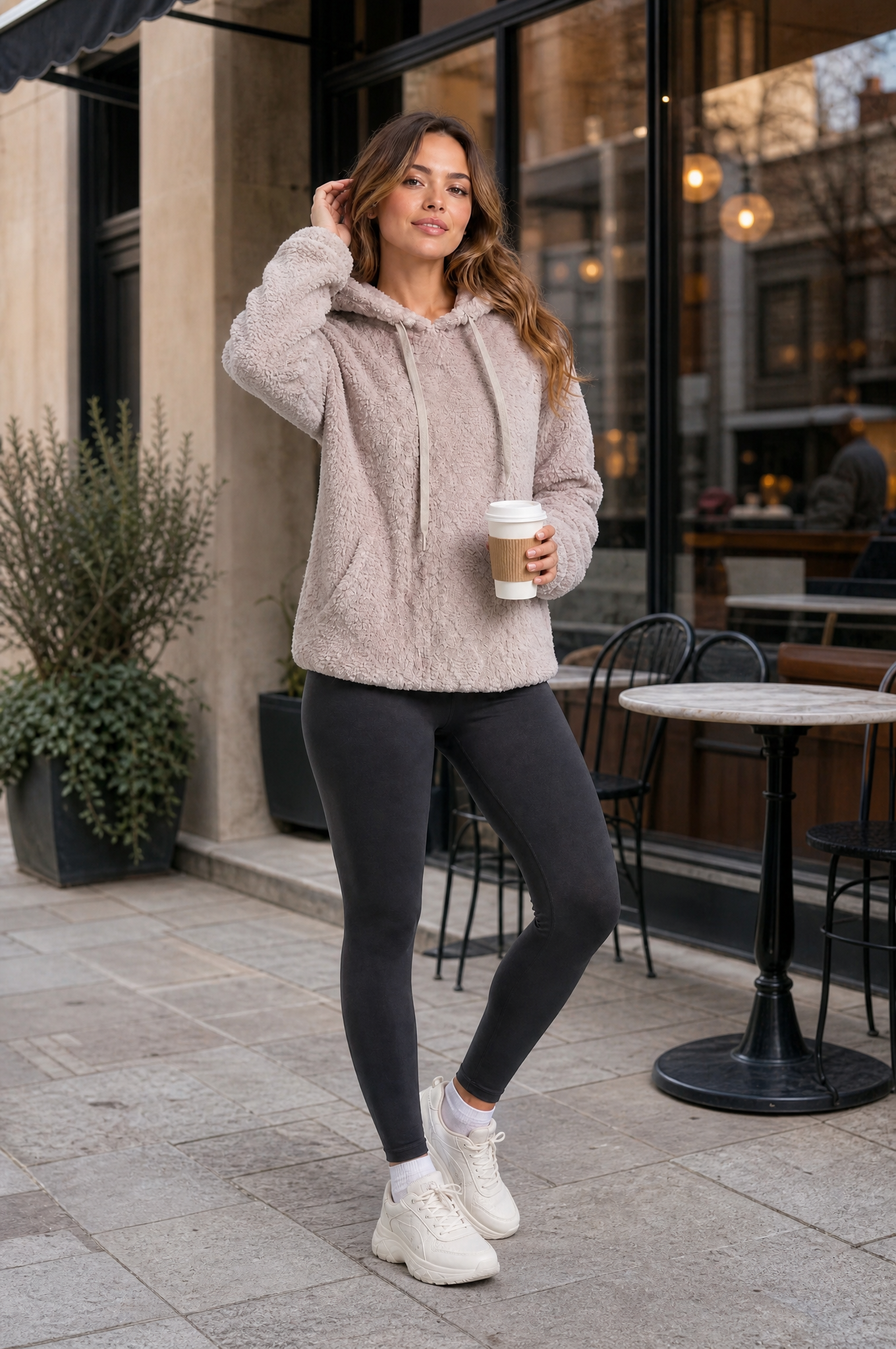 Sweat à capuche ample pelucheux | Photo lifestyle | Lounelle Paris
