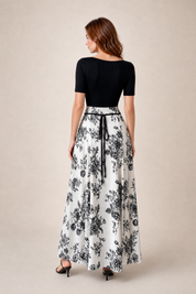 Robe longue bicolore col carré | Vue de dos | Lounelle Paris