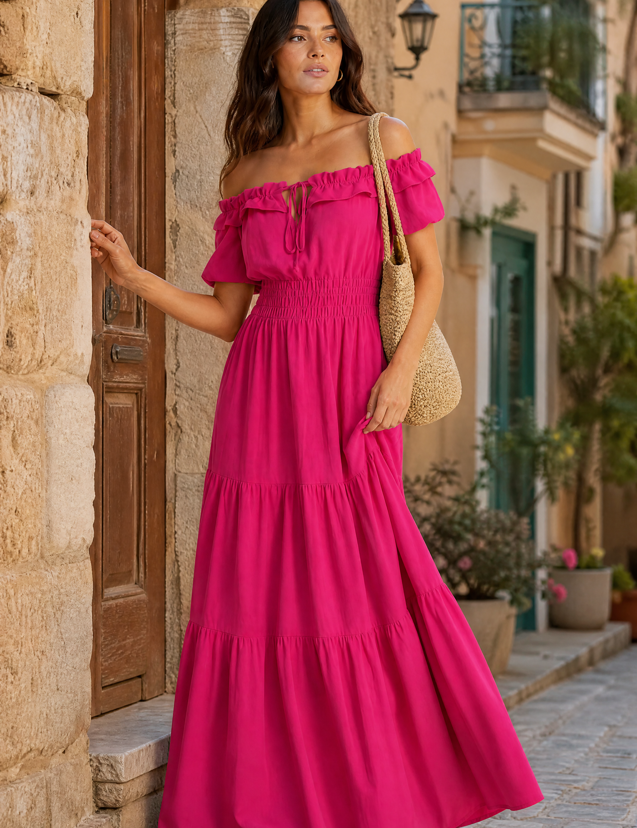 Robe à volants épaules dénudées | Photo lifestyle | Lounelle Paris