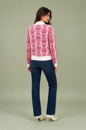 Pull rose jacquard col montant | Vue de dos | Lounelle Paris