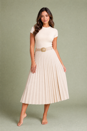Jupe suédine plissée taille haute | Variante Beige | Lounelle Paris
