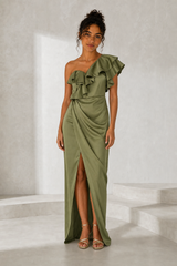 Asymmetrical Satin Maxi Dress