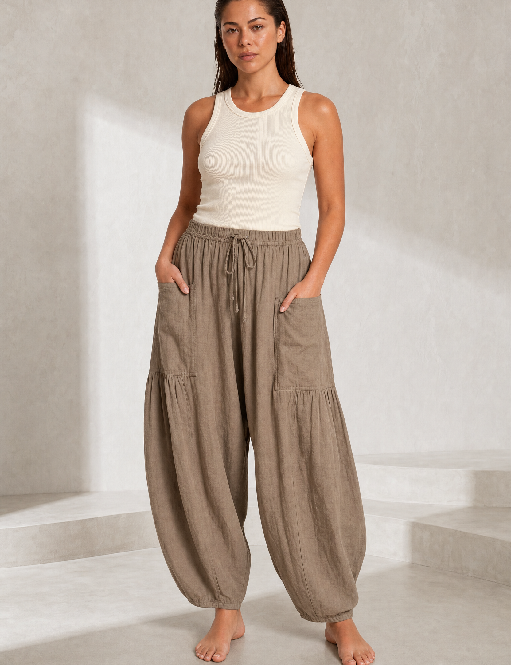 Pantalon large taille haute plissé | Lounelle Paris