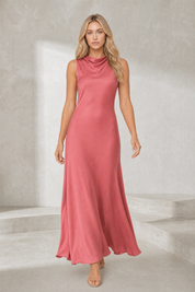 Robe rose satinée col drapé | Lounelle Paris