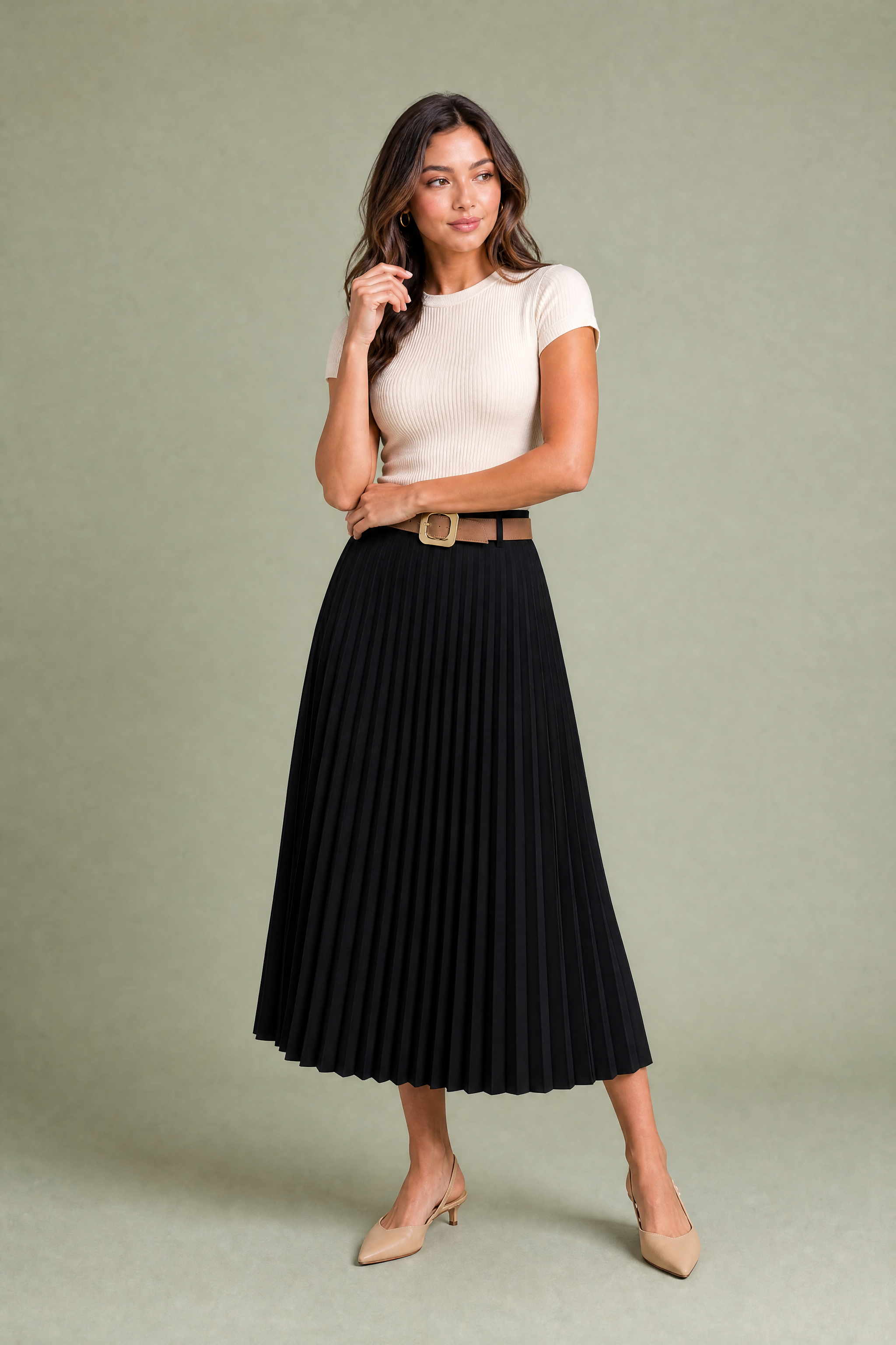 Jupe suédine plissée taille haute | Variante Noir | Lounelle Paris