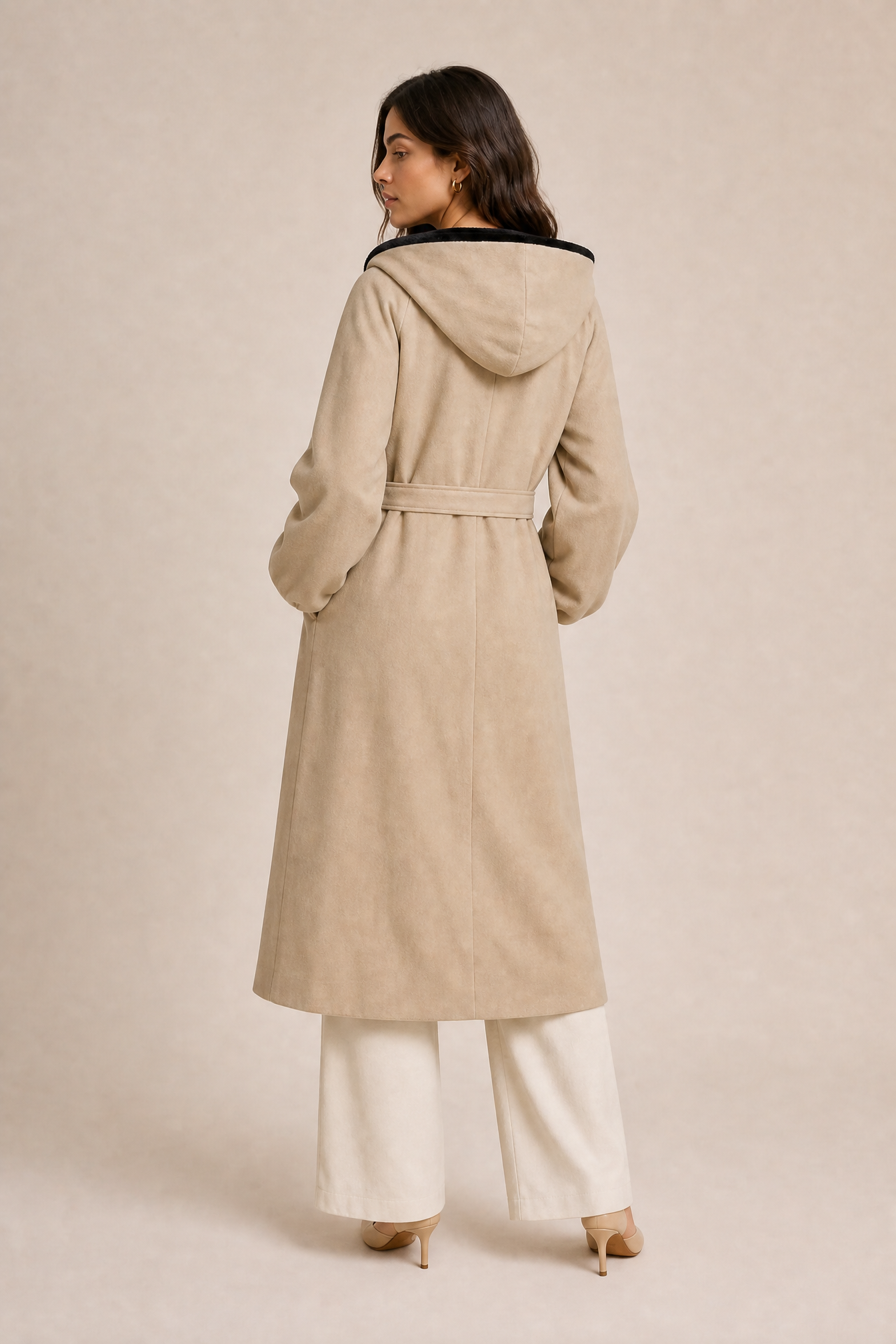 Manteau beige matelassé à capuche | Vue de dos | Lounelle Paris