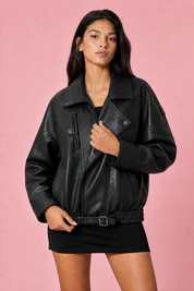 Veste motard ample ceinturée | Vue rapprochée | Lounelle Paris