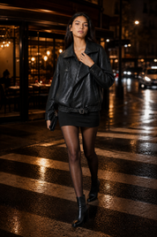 Veste motard ample ceinturée | Deuxième photo lifestyle | Lounelle Paris