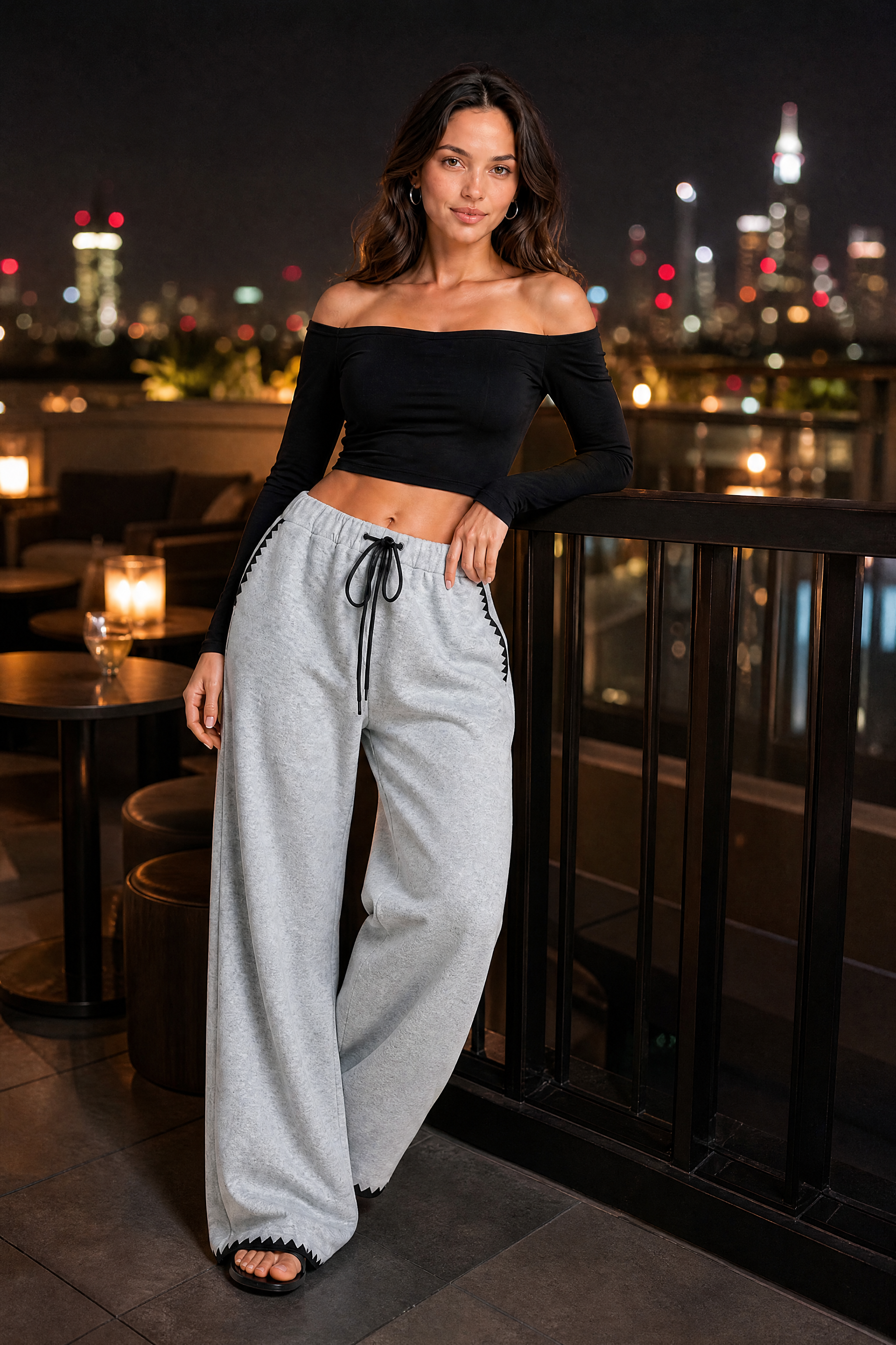 Pantalon gris large taille haute | Deuxième photo lifestyle | Lounelle Paris