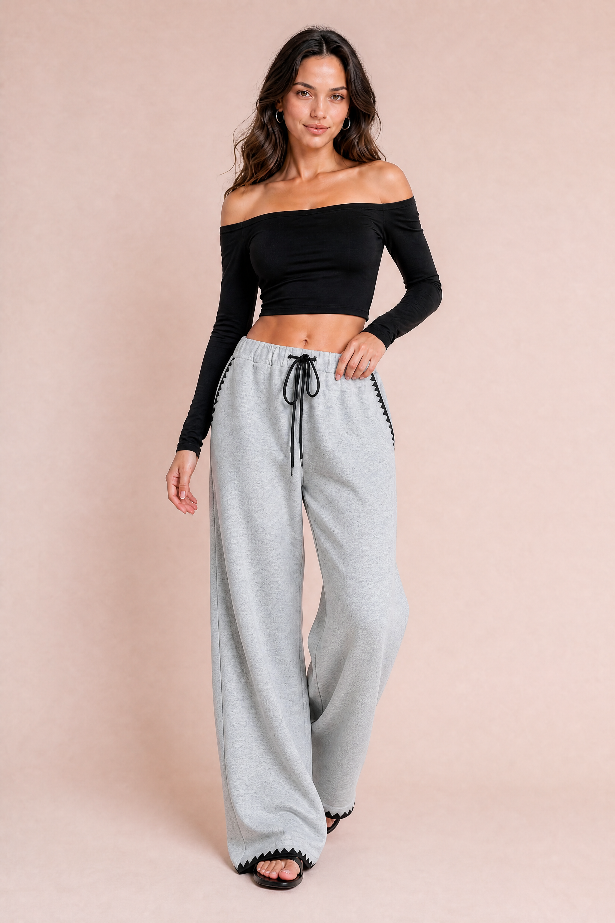 Pantalon gris large taille haute | Vue en mouvement | Lounelle Paris