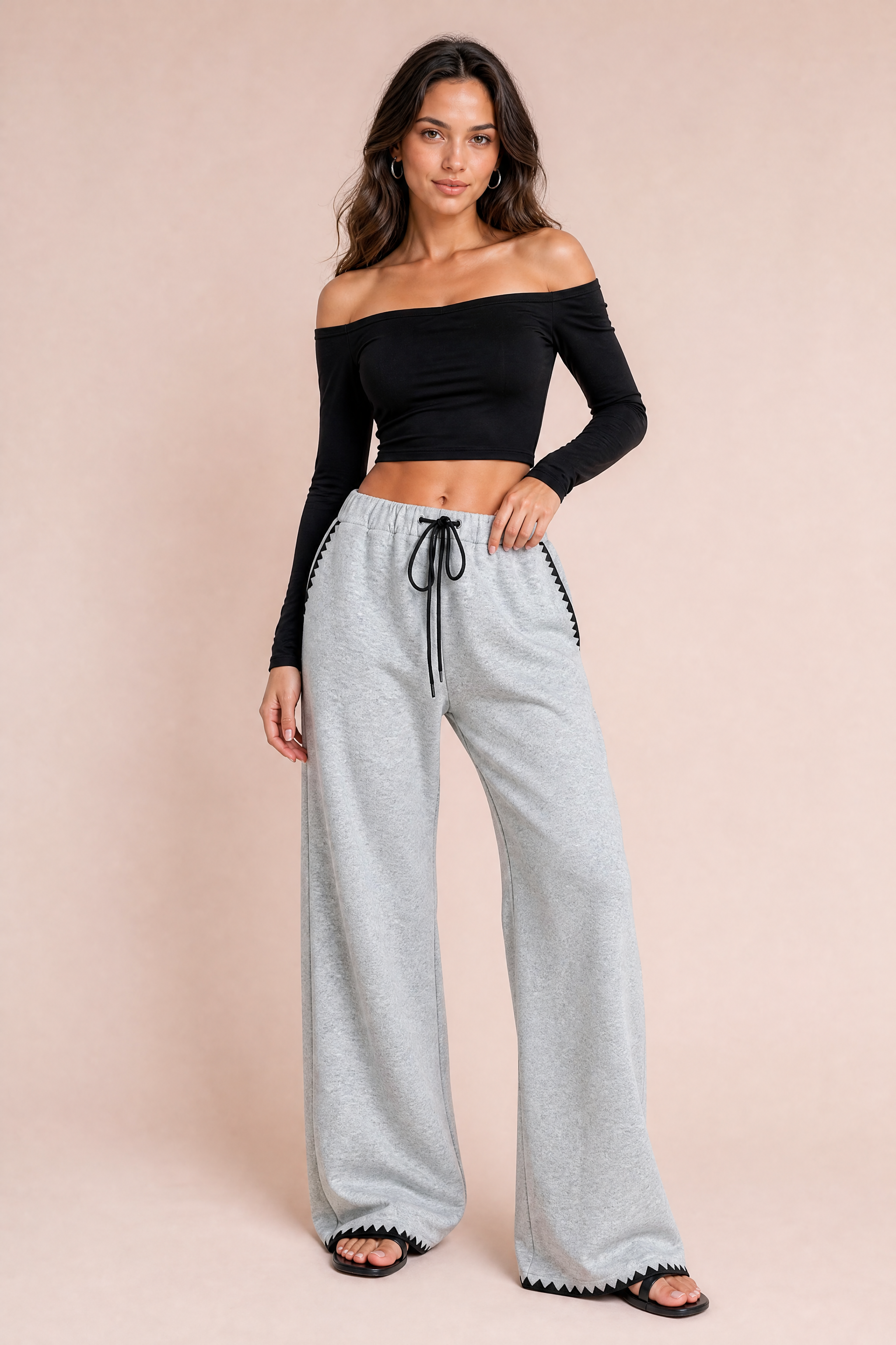 Pantalon gris large taille haute | Vue de face | Lounelle Paris