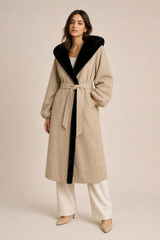 Quilted beige hooded coat
