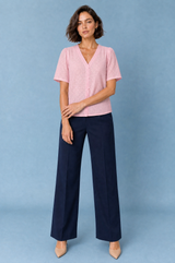 Eyelet V-Neck Button-Front Blouse
