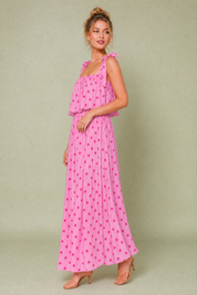 Robe longue rose à pois | Vue de profil | Lounelle Paris