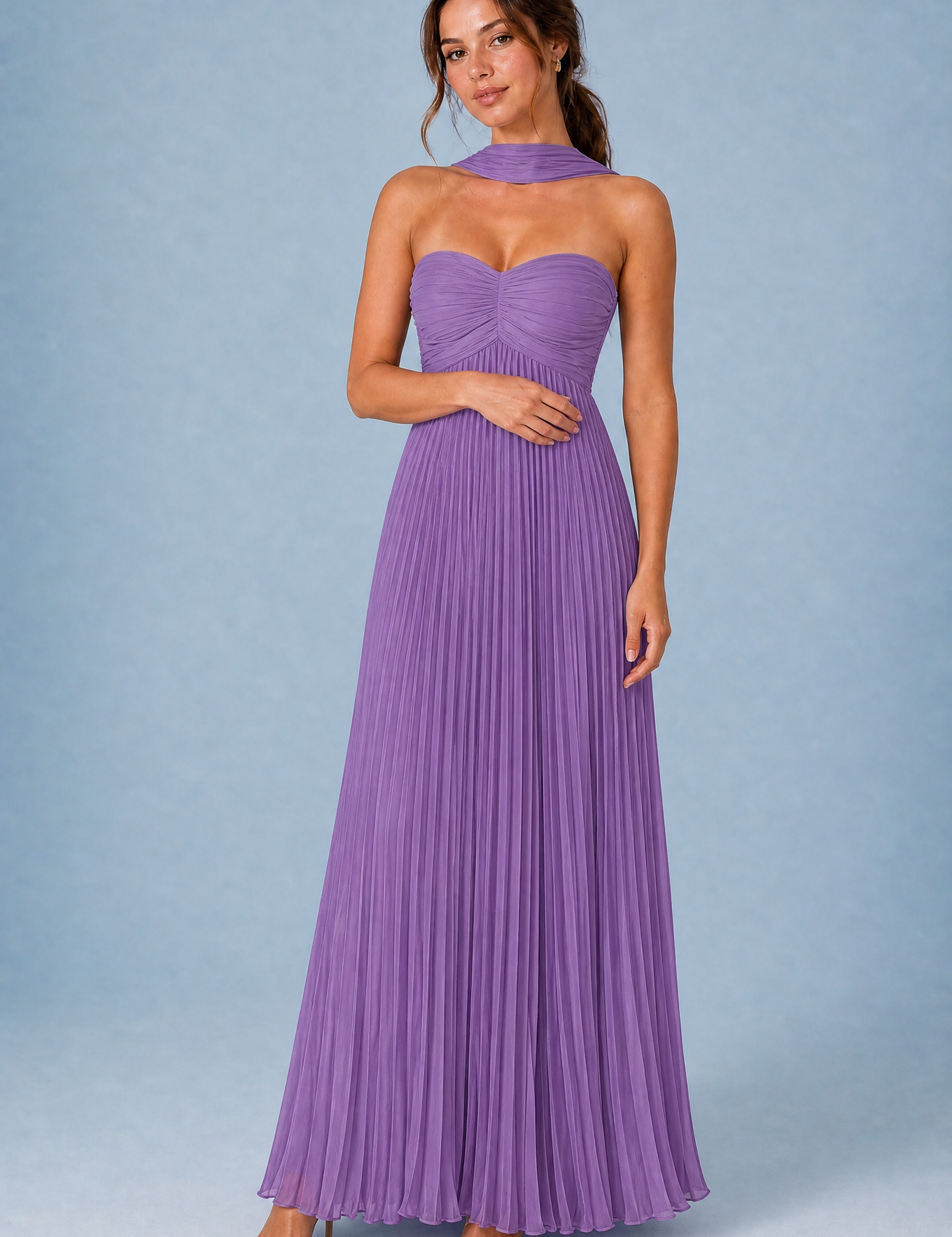 Robe longue plissée dos nu | Variante Violet | Lounelle Paris