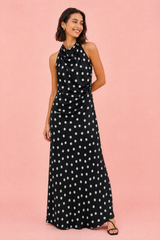 Black Polka-Dot Halter-Neck Maxi Dress